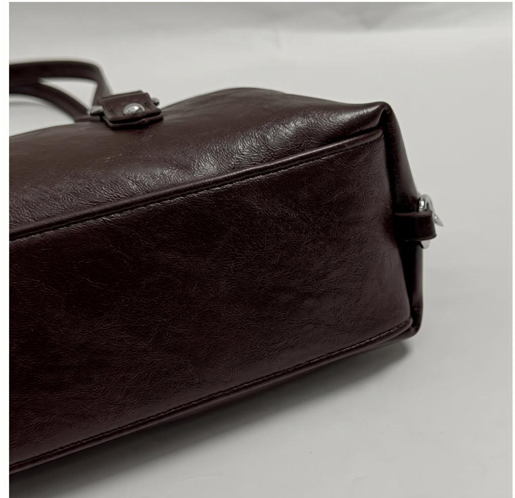 Vintage East-West Barrel Shoulder Bag with Buckle Details