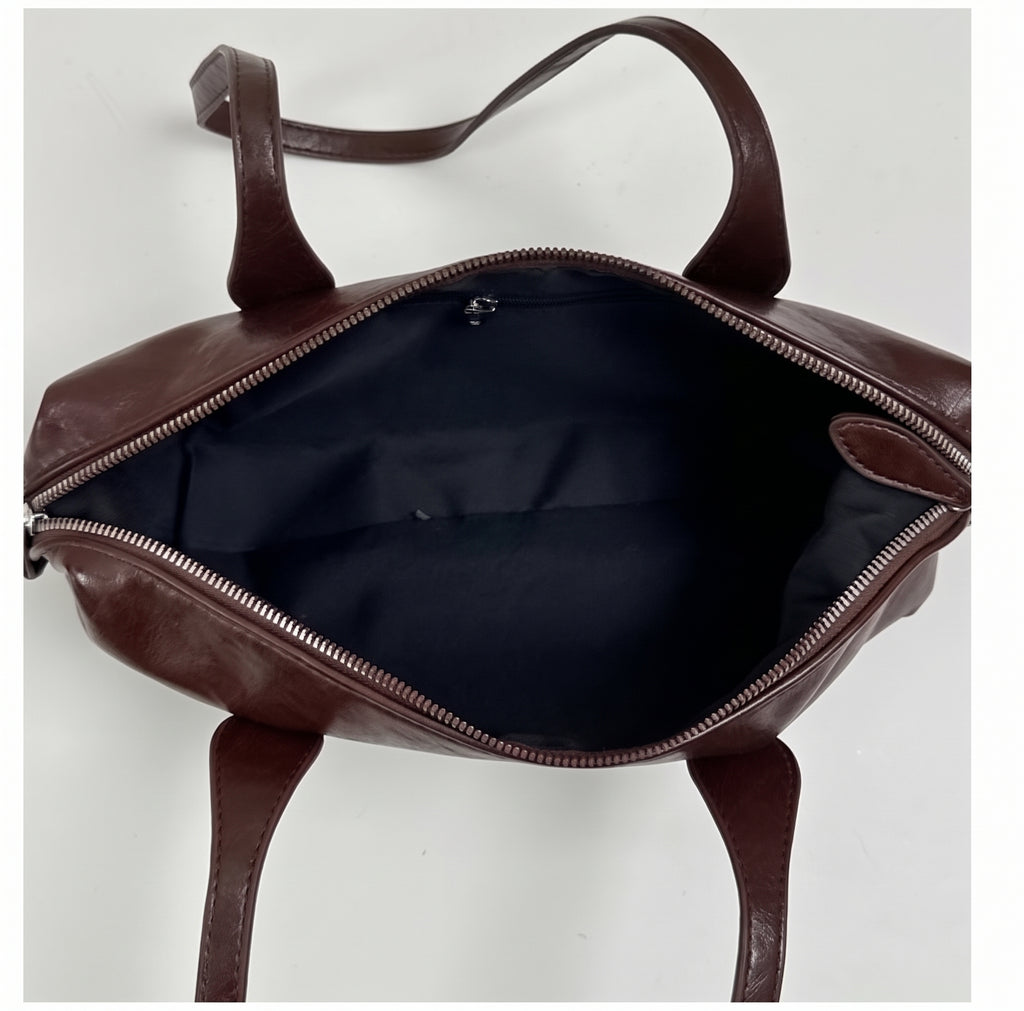 Vintage East-West Barrel Shoulder Bag with Buckle Details