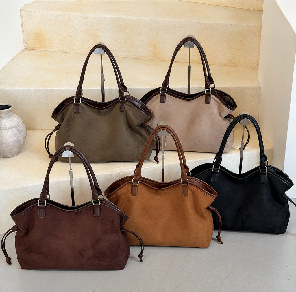 Vintage Suede-Feel Slouchy Shoulder Tote Bag