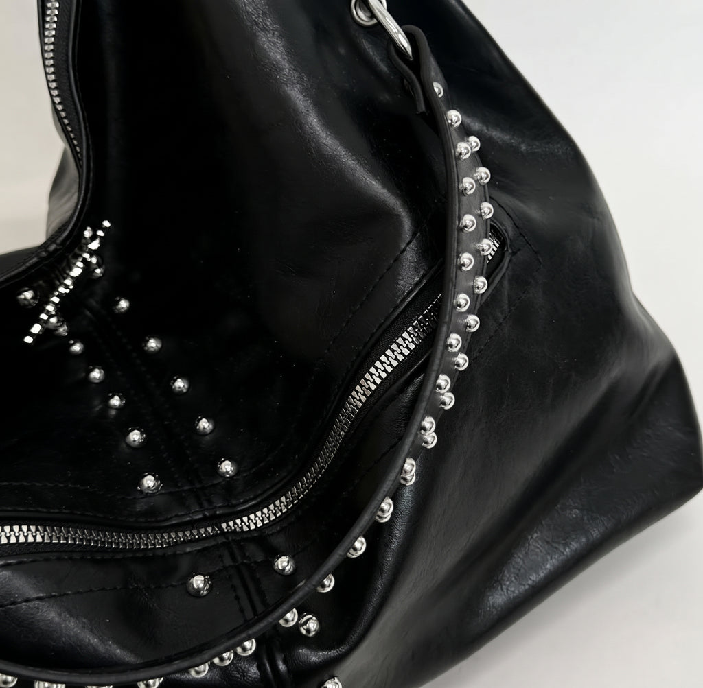 Vintage Studded PU Hobo Shoulder Bag