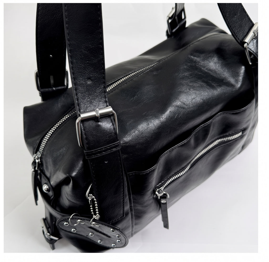 Vintage Shoulder Bag with Studded Heart Charm and Zipper
