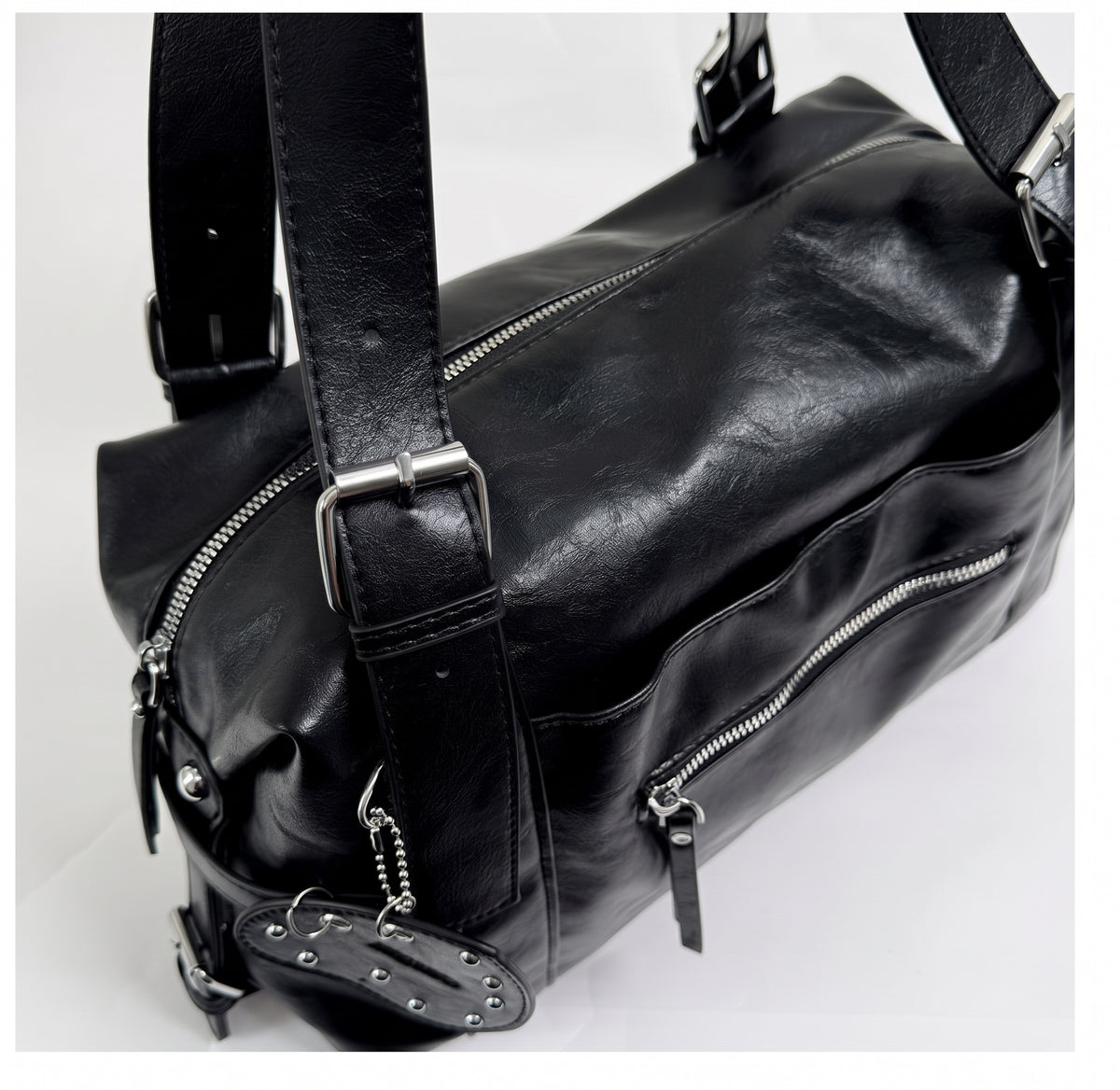 Vintage Shoulder Bag with Studded Heart Charm and Zipper