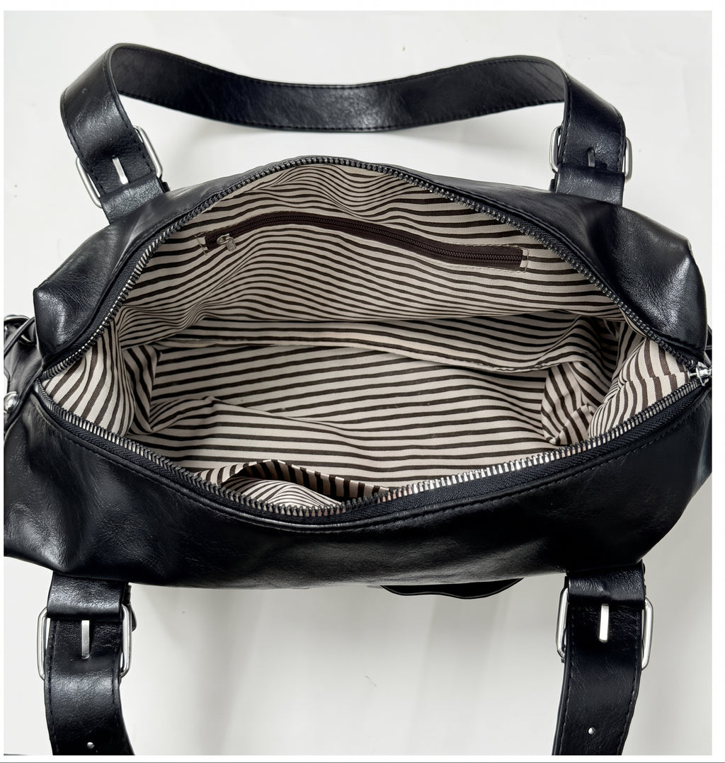 Vintage Shoulder Bag with Studded Heart Charm and Zipper