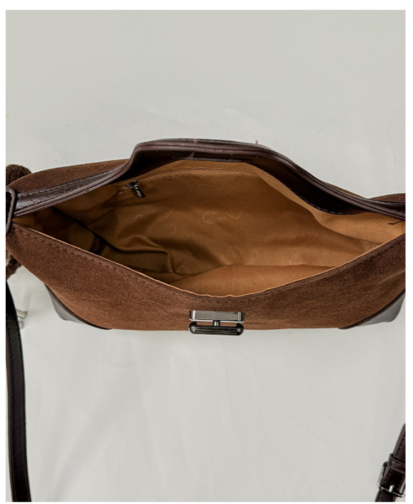 Vintage Suede Shoulder Bag with Turn-Lock
