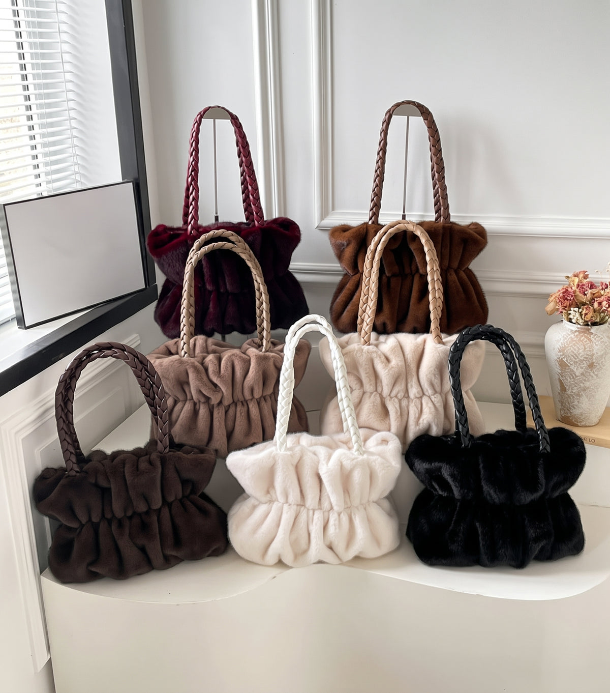 Cozy Plush Texture Tote with Braided Handles