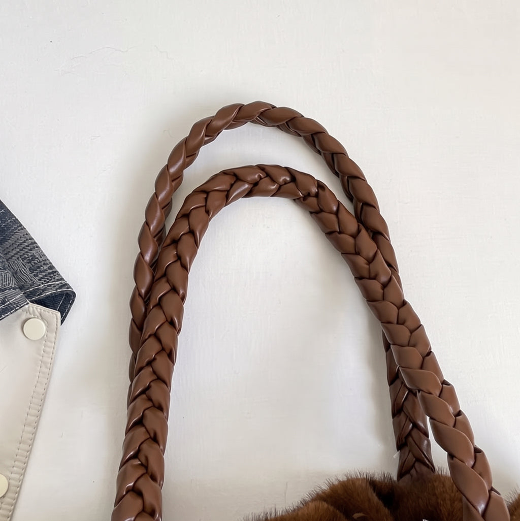 Cozy Plush Texture Tote with Braided Handles