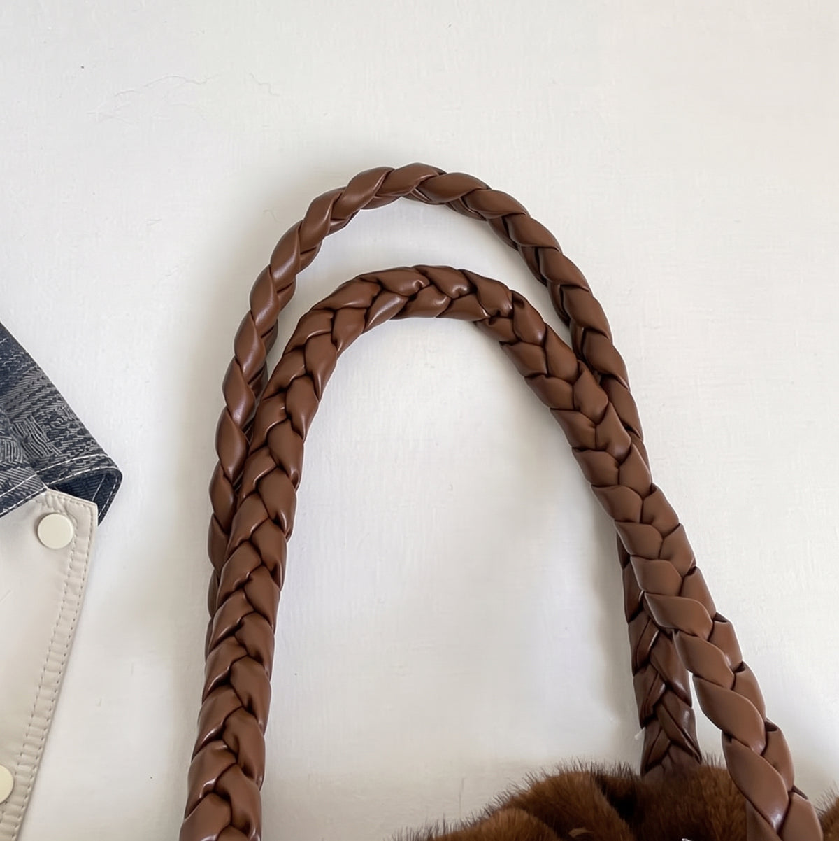 Cozy Plush Texture Tote with Braided Handles