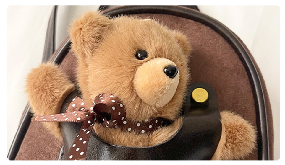 Mini Suede Backpack with Cute Plush Bear