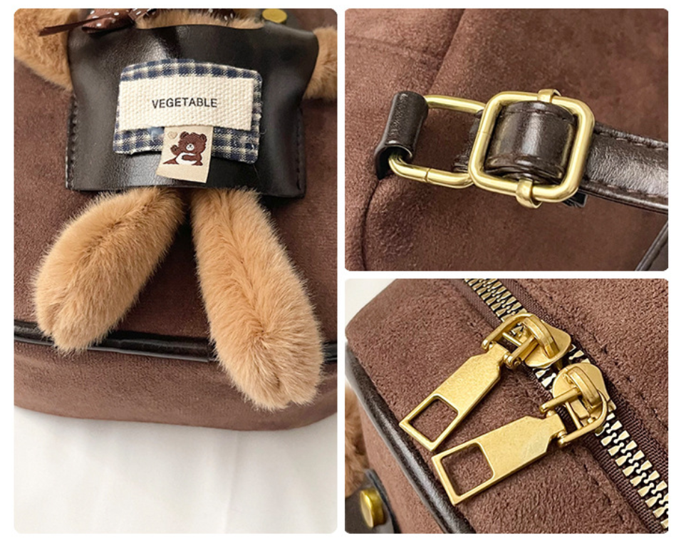Mini Suede Backpack with Cute Plush Bear