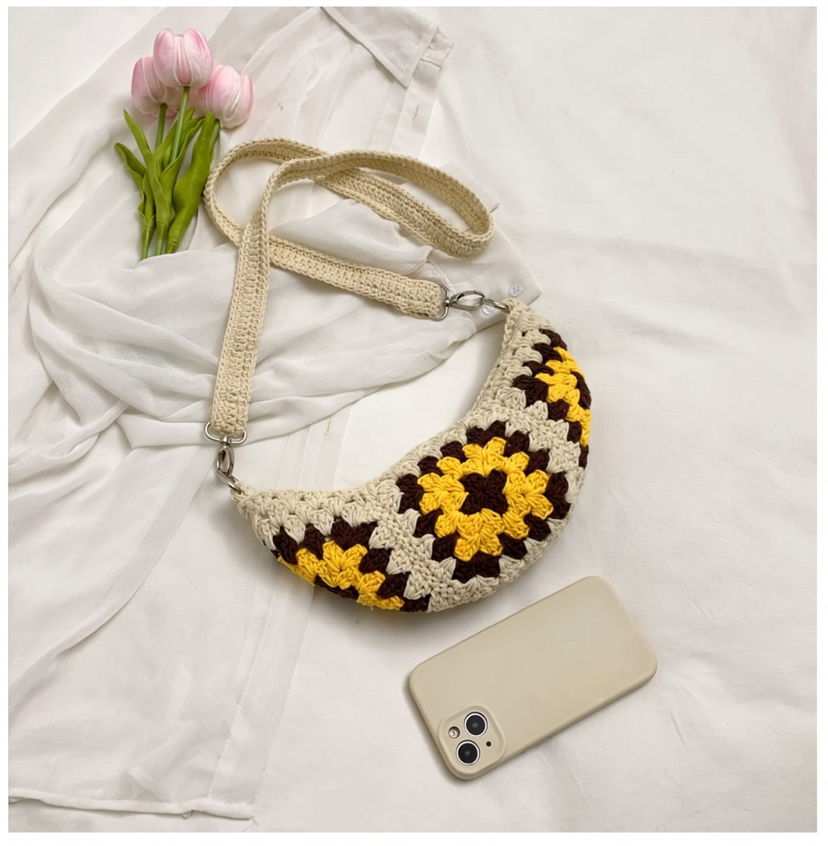 Crochet Sunflower Crossbody Bag