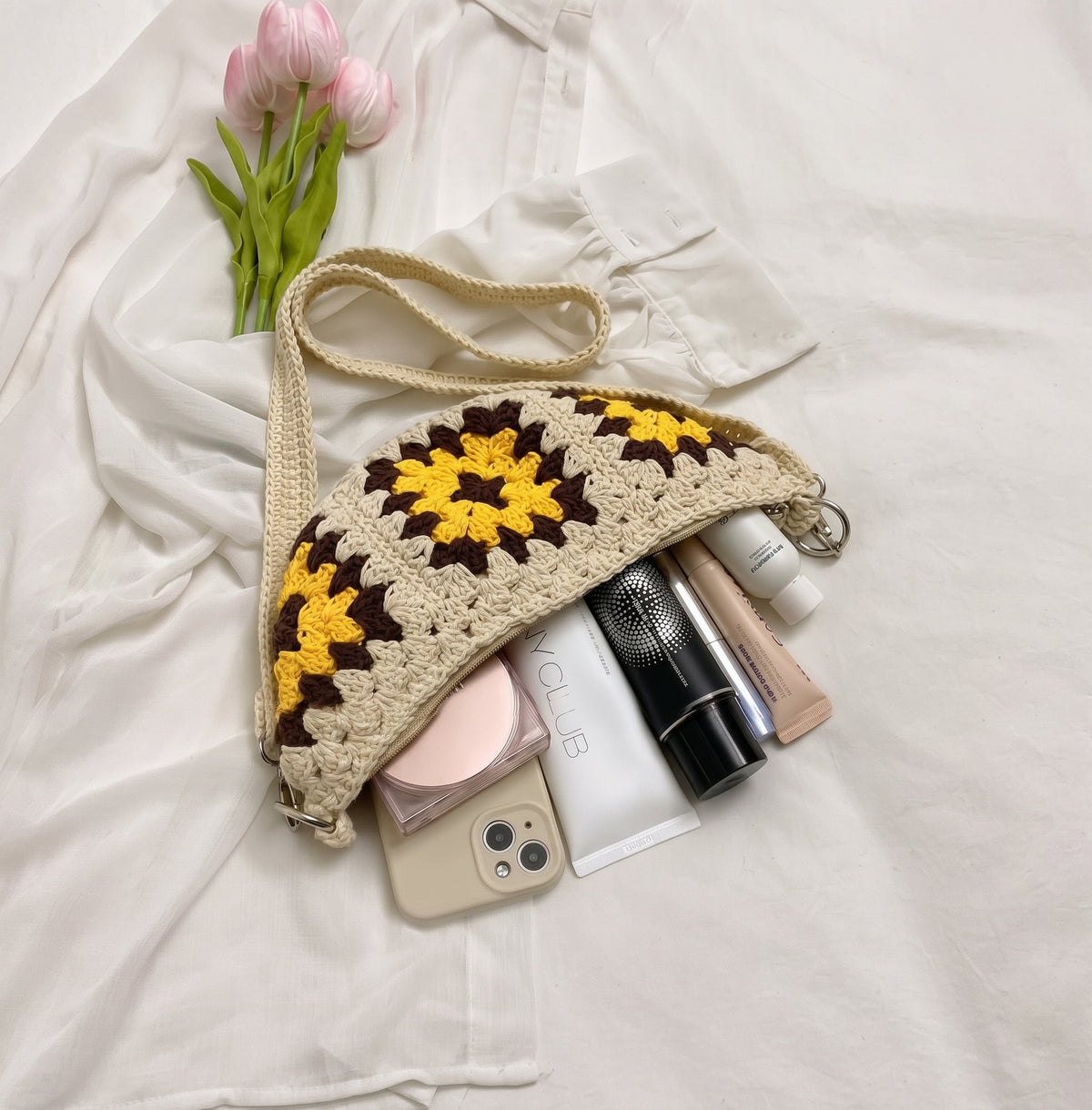 Crochet Sunflower Crossbody Bag