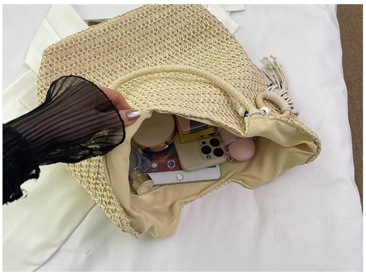 Woven Large Tote with Boho Tassel Charm