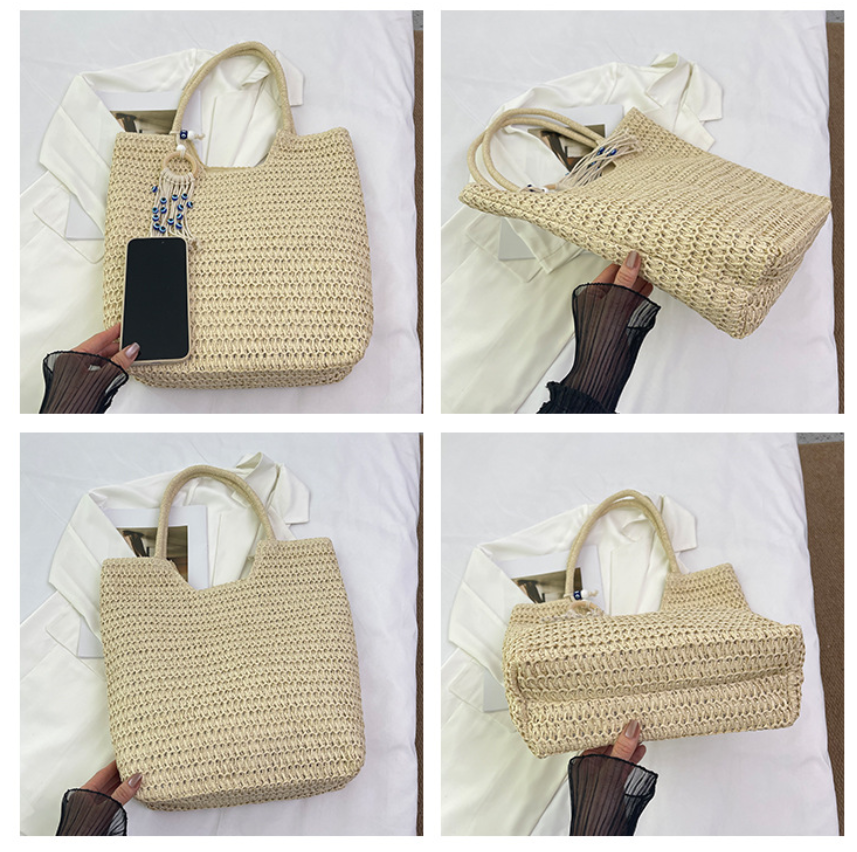 Woven Large Tote with Boho Tassel Charm