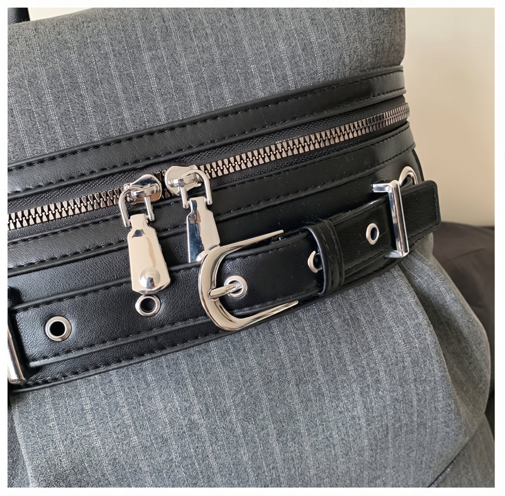 Vintage Pinstripe Backpack with Buckle Detail