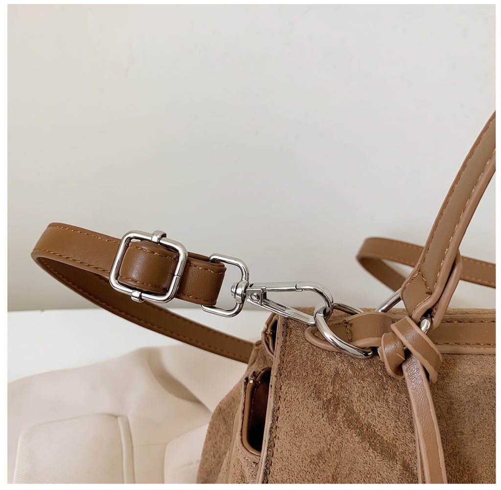 Vintage Suede Convertible Shoulder Bag with Turn-Lock Closure