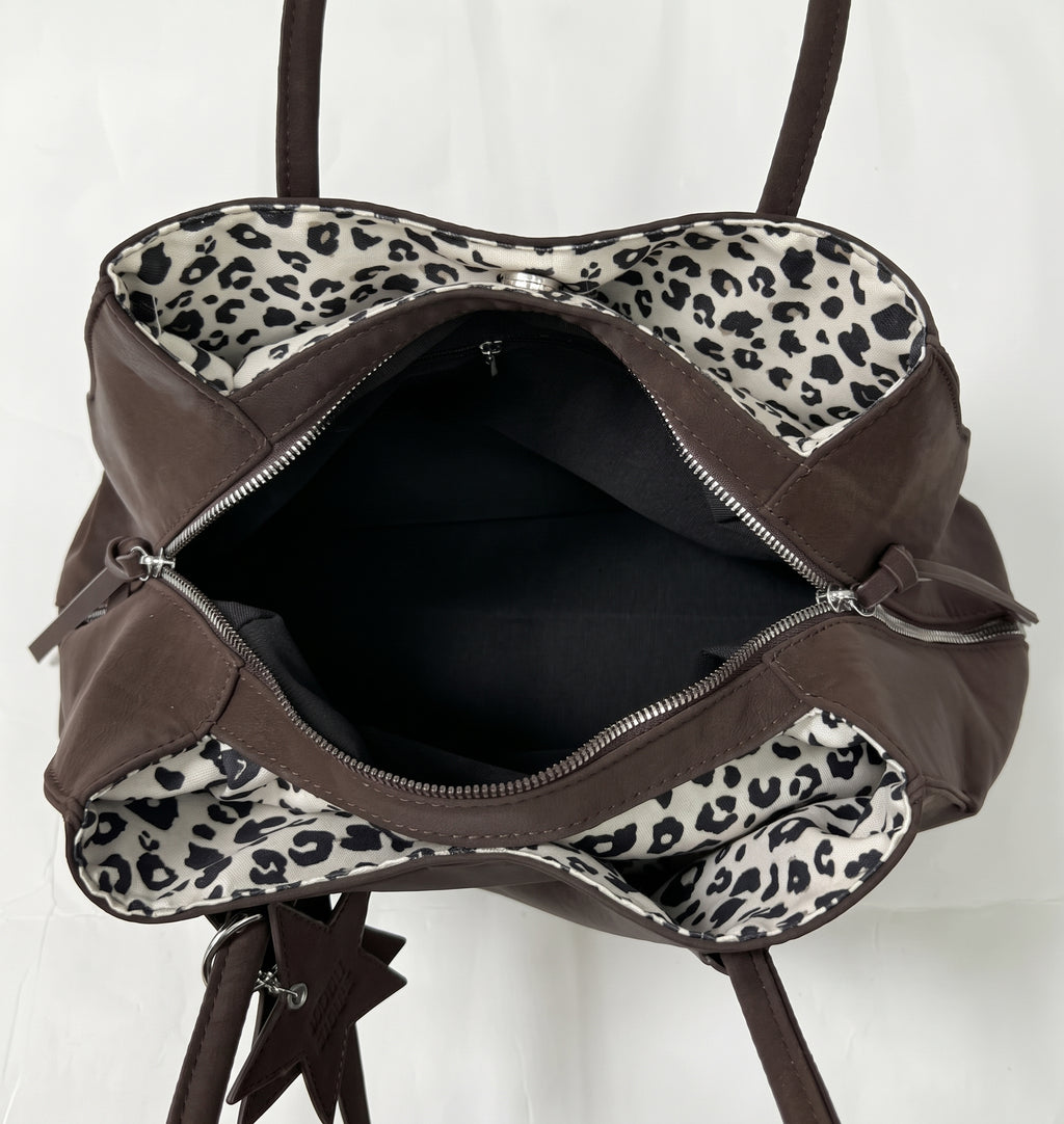 Vintage Star Charm Tote with Leopard Print Lining