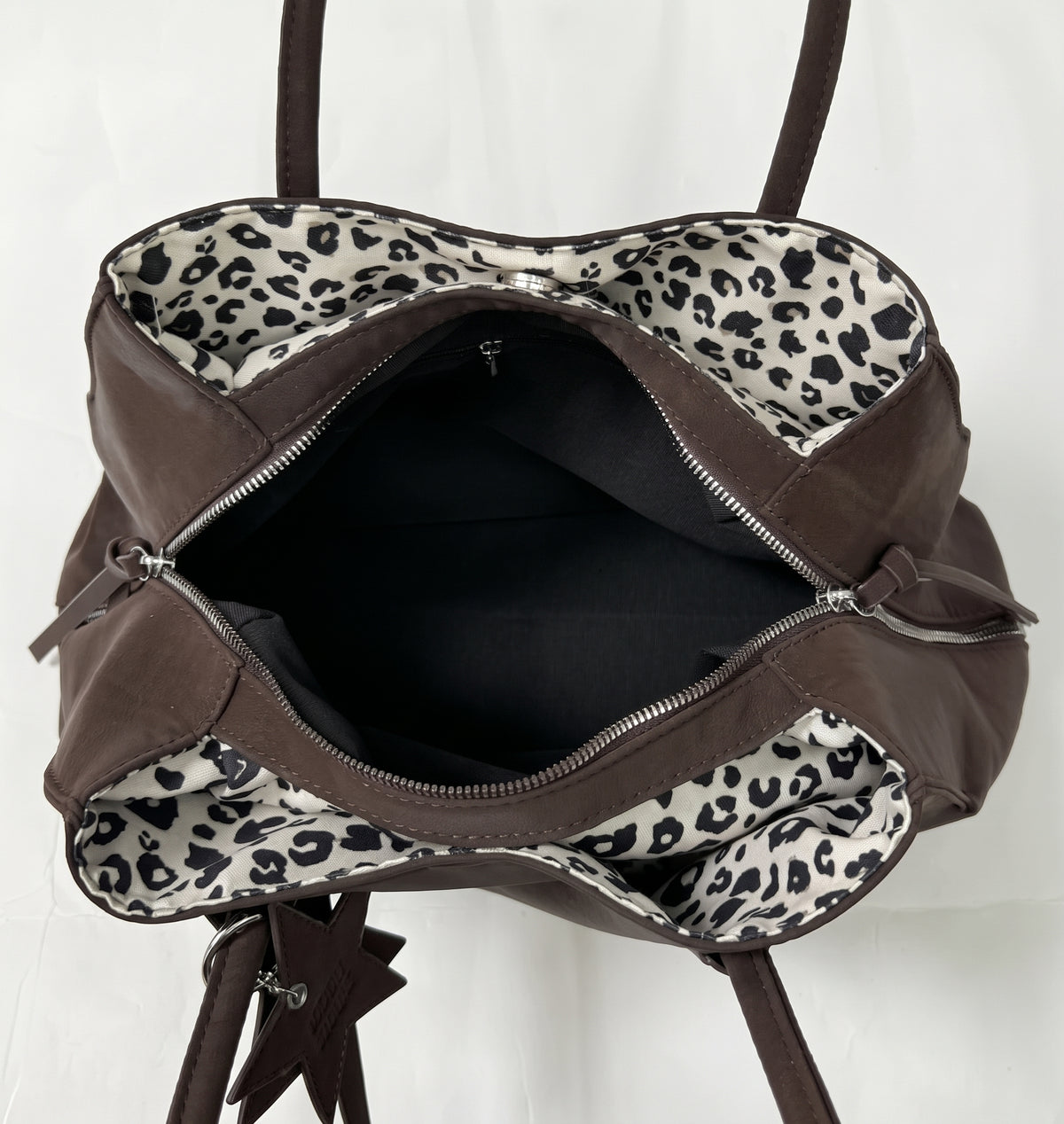 Vintage Star Charm Tote with Leopard Print Lining