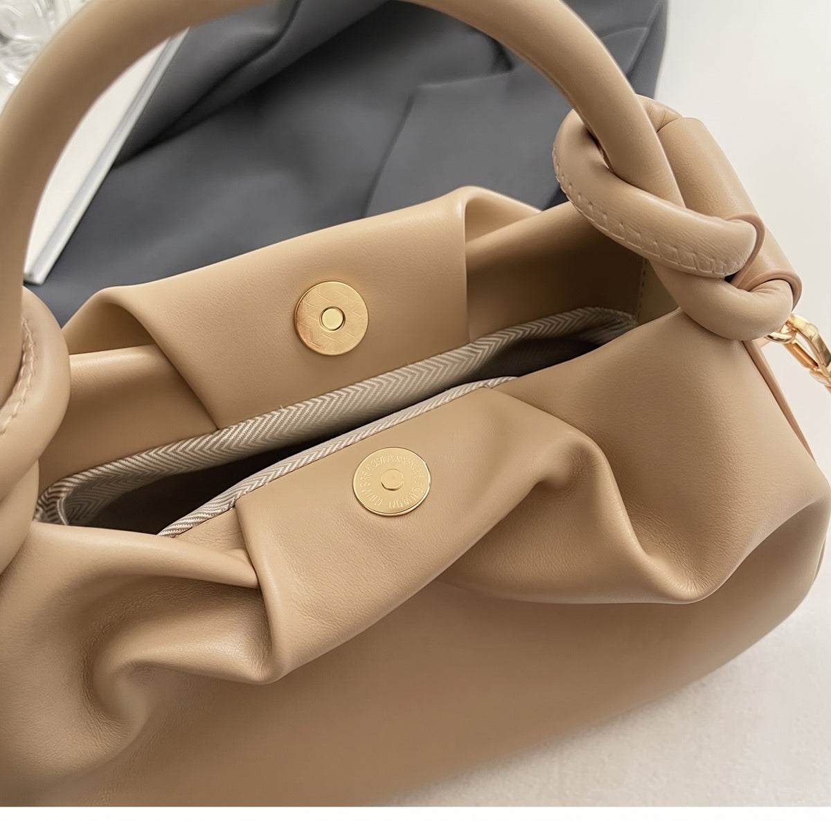 Soft PU Handbag with Knotted Handle and Crossbody Strap