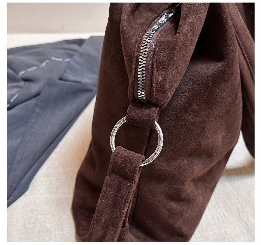 Vintage Embroidered Suede Shoulder Tote Bag