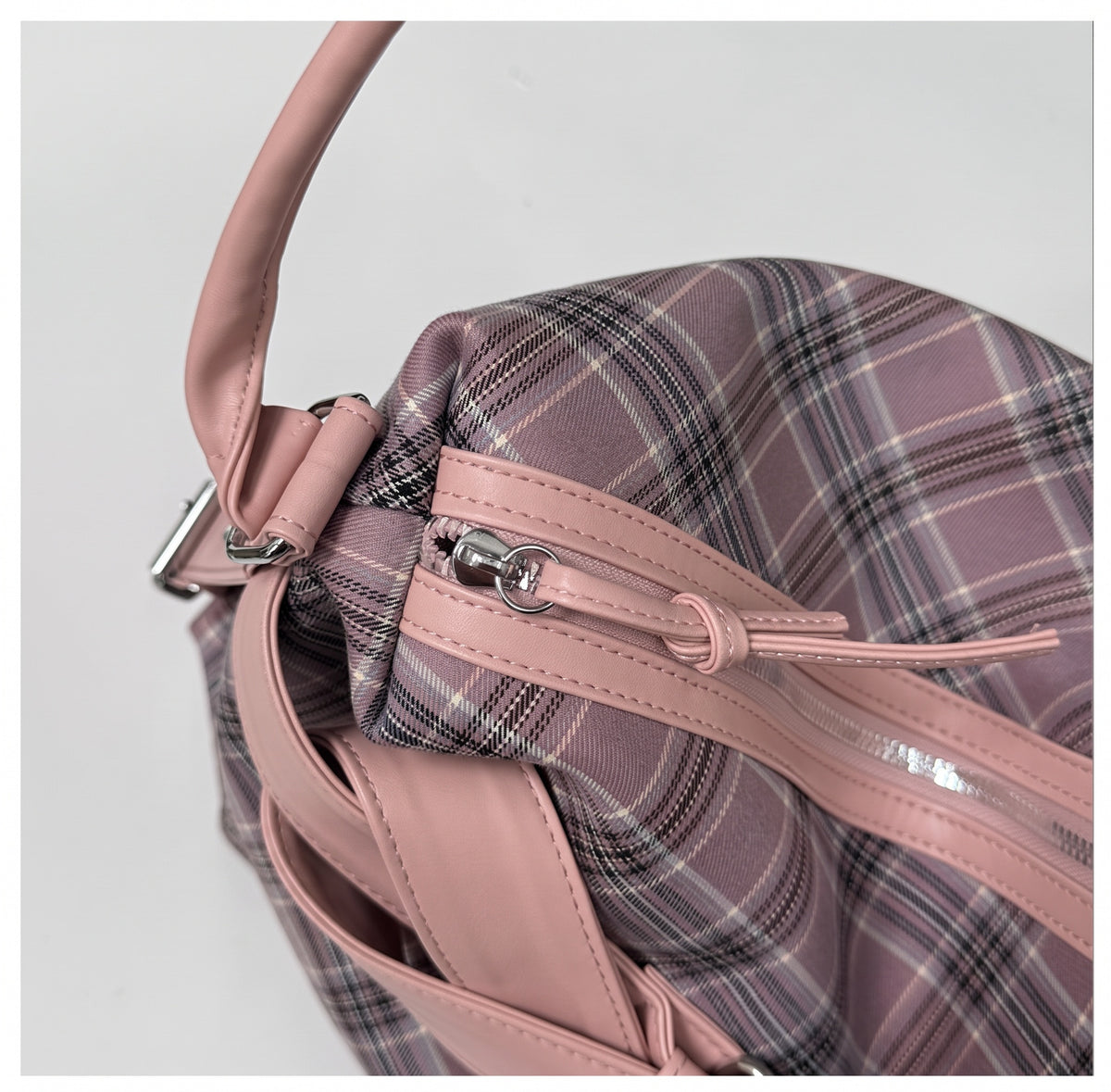 Vintage Plaid Handbag with Buckle Detail and Convertible Crossbody Strap