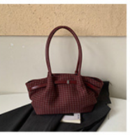 Vintage Suede Plaid Shoulder Tote Bag