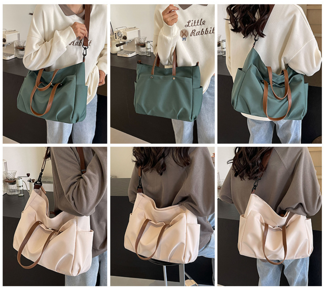 Lightweight Canvas Tote Bag with Multi Pockets and Adjustable Strap