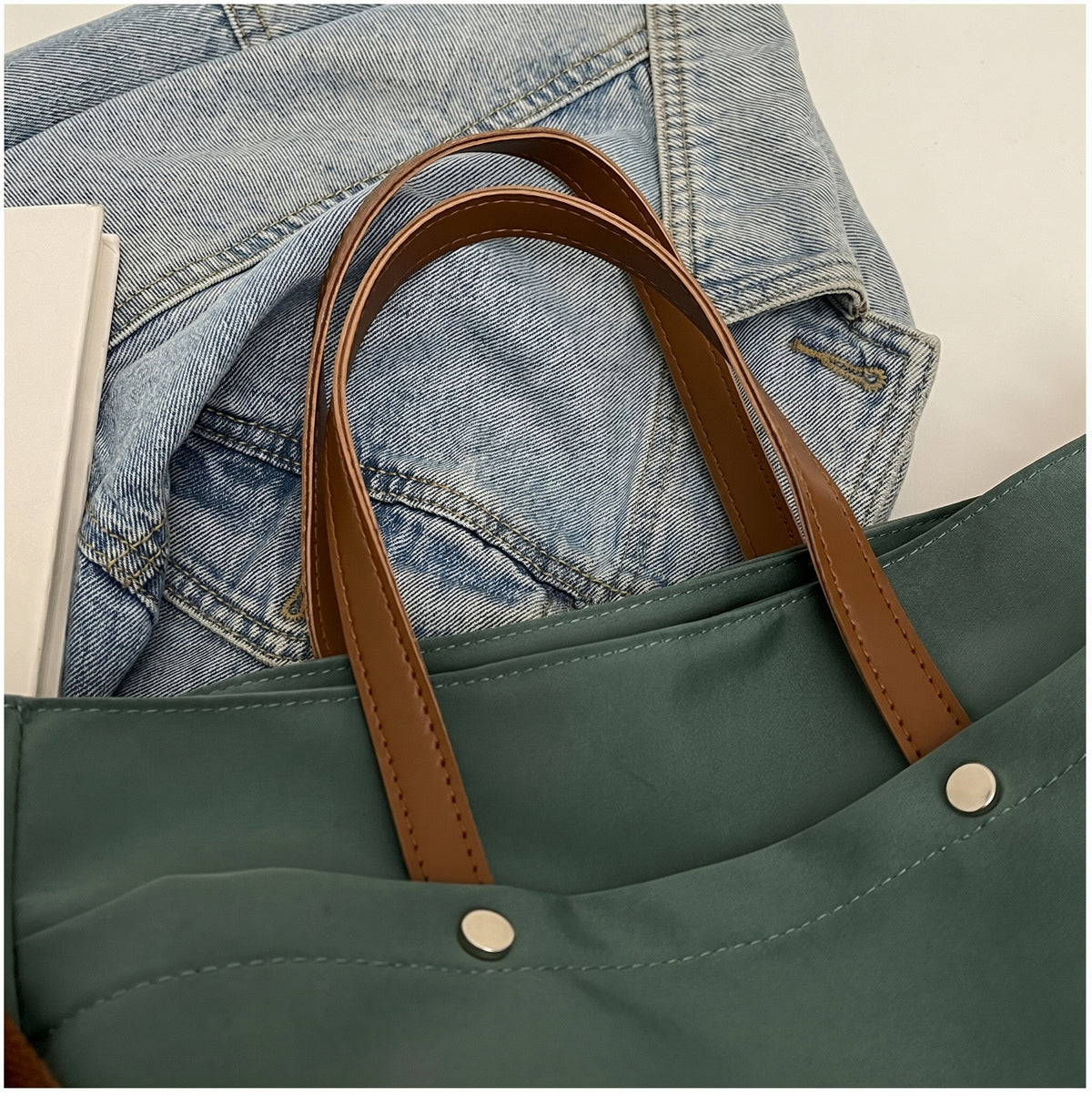 Lightweight Canvas Tote Bag with Multi Pockets and Adjustable Strap