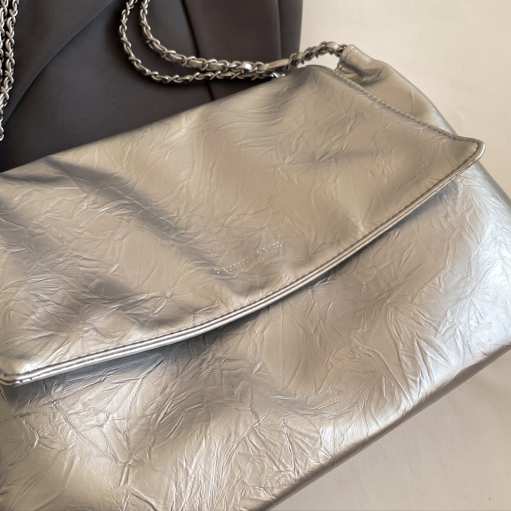 Slouchy Shoulder Bag with Metallic Chain Strap
