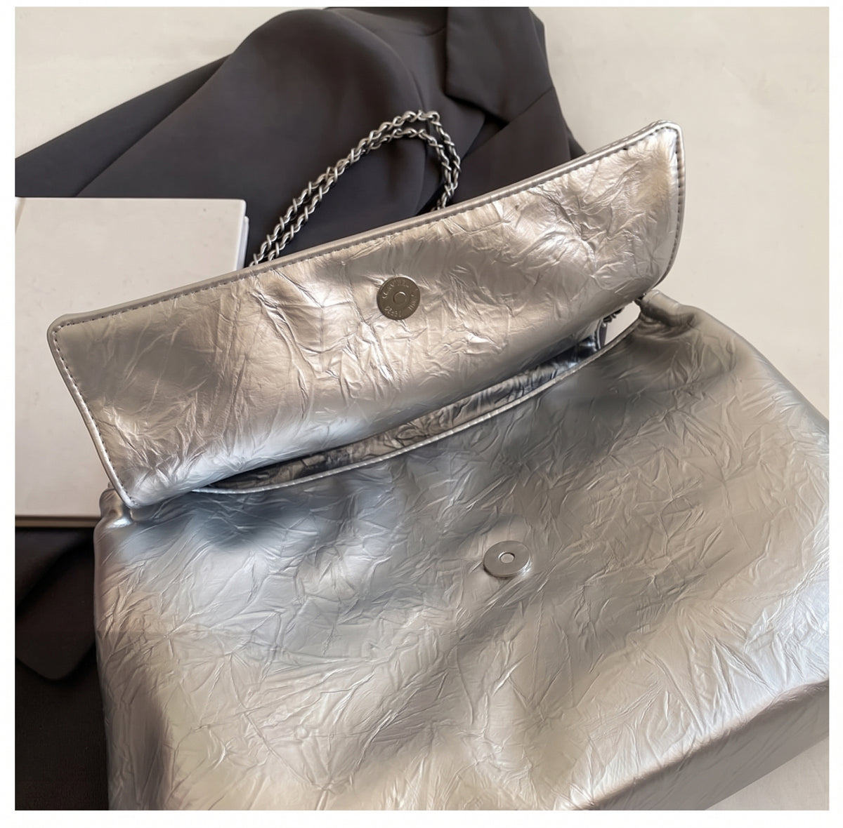 Slouchy Shoulder Bag with Metallic Chain Strap