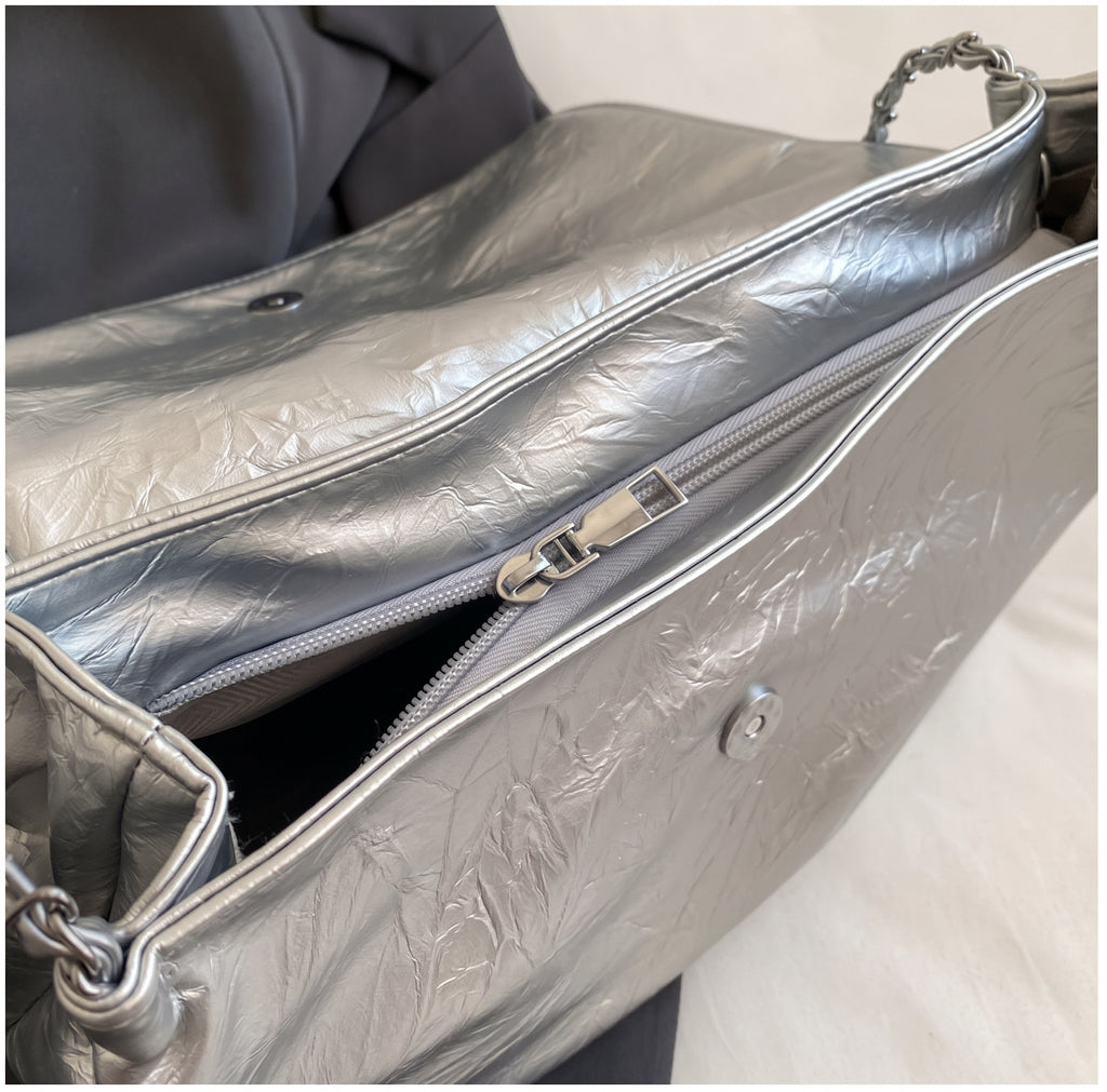 Slouchy Shoulder Bag with Metallic Chain Strap