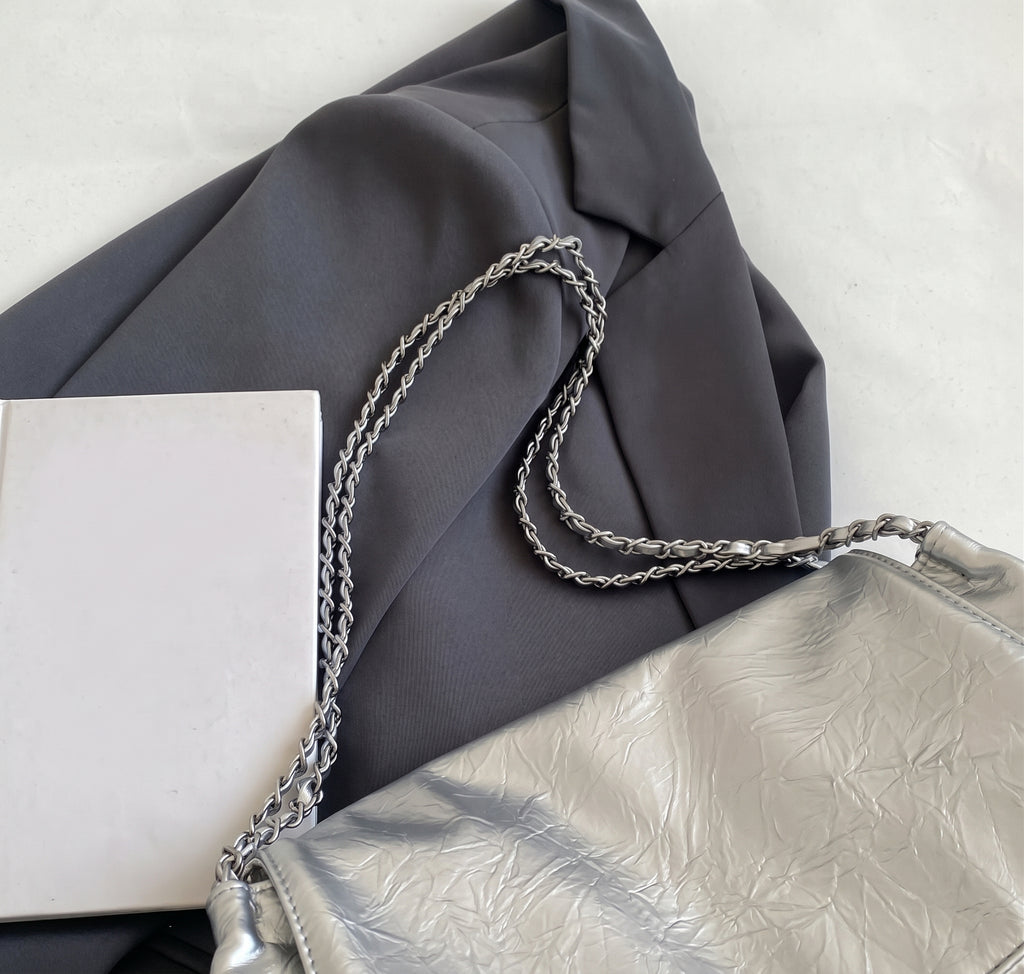 Slouchy Shoulder Bag with Metallic Chain Strap