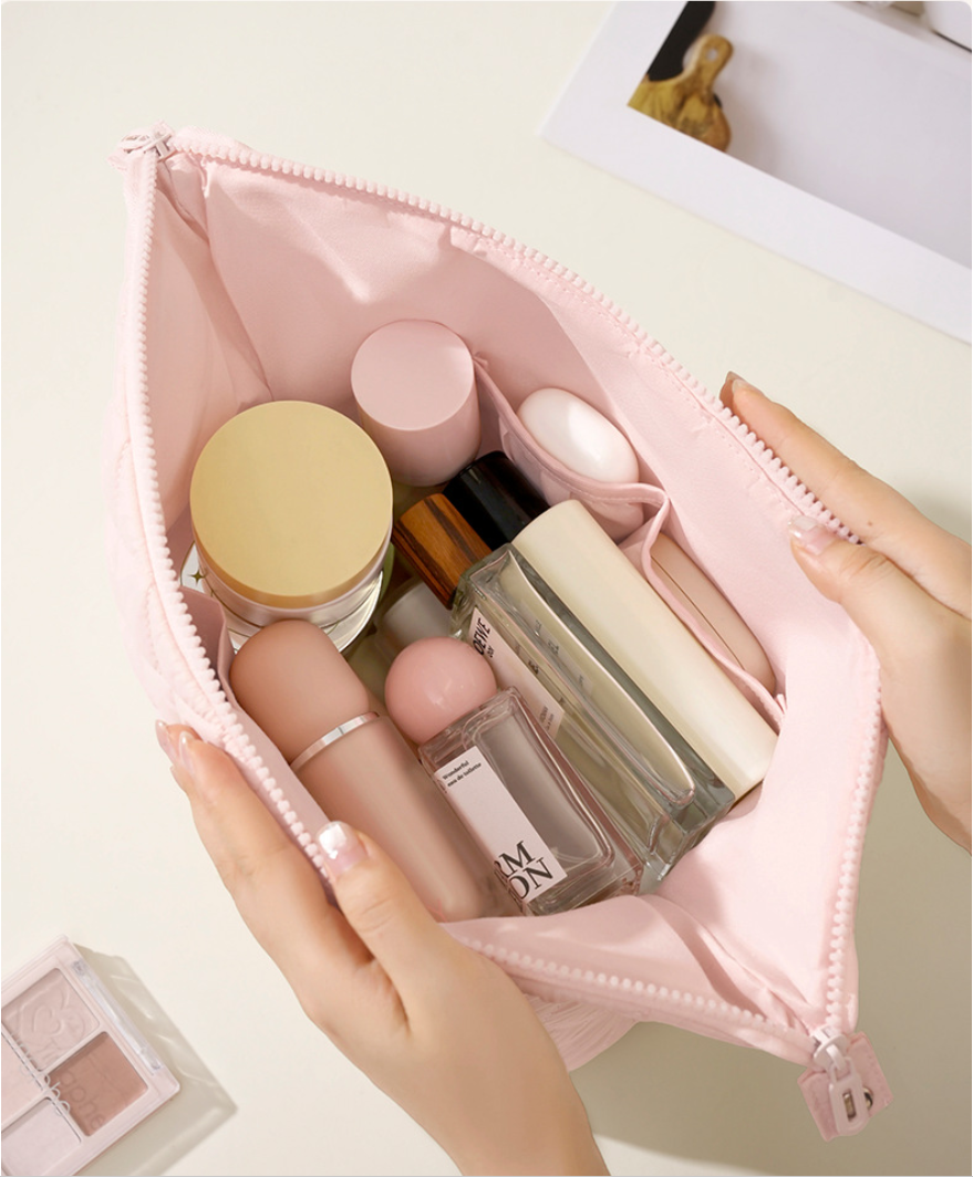 Waterproof Nylon Quilted Makeup and Cosmetic Bag