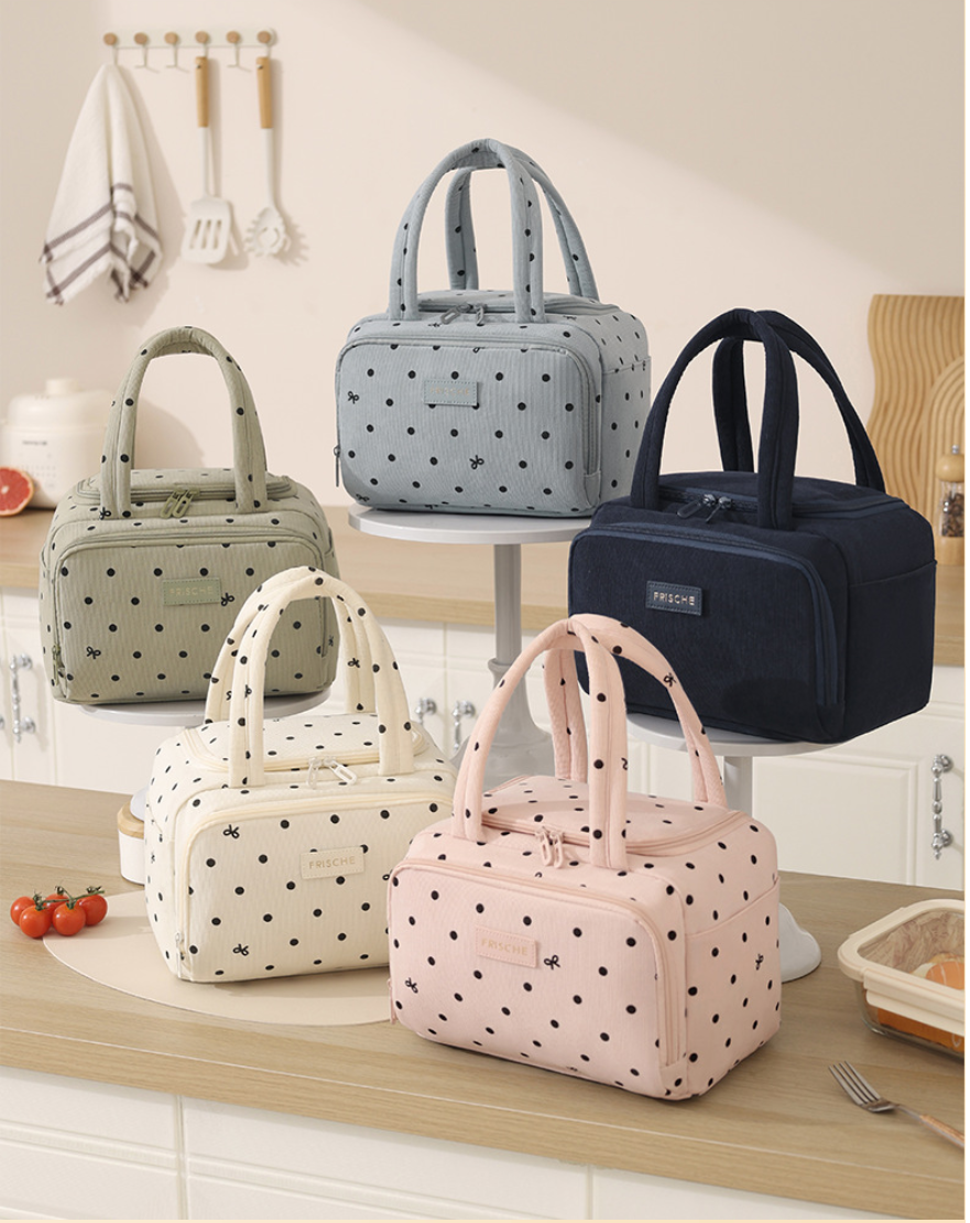 Polka Dot Corduroy Insulated Lunch Bag