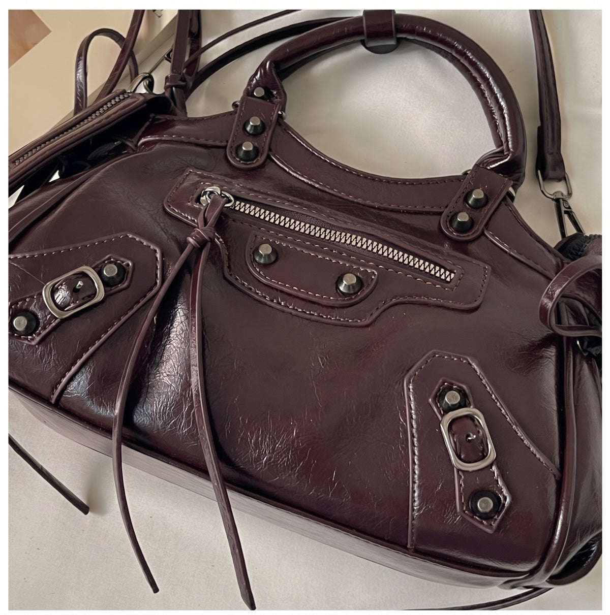 Y2K Studded PU Shoulder Bag with Buckle Details