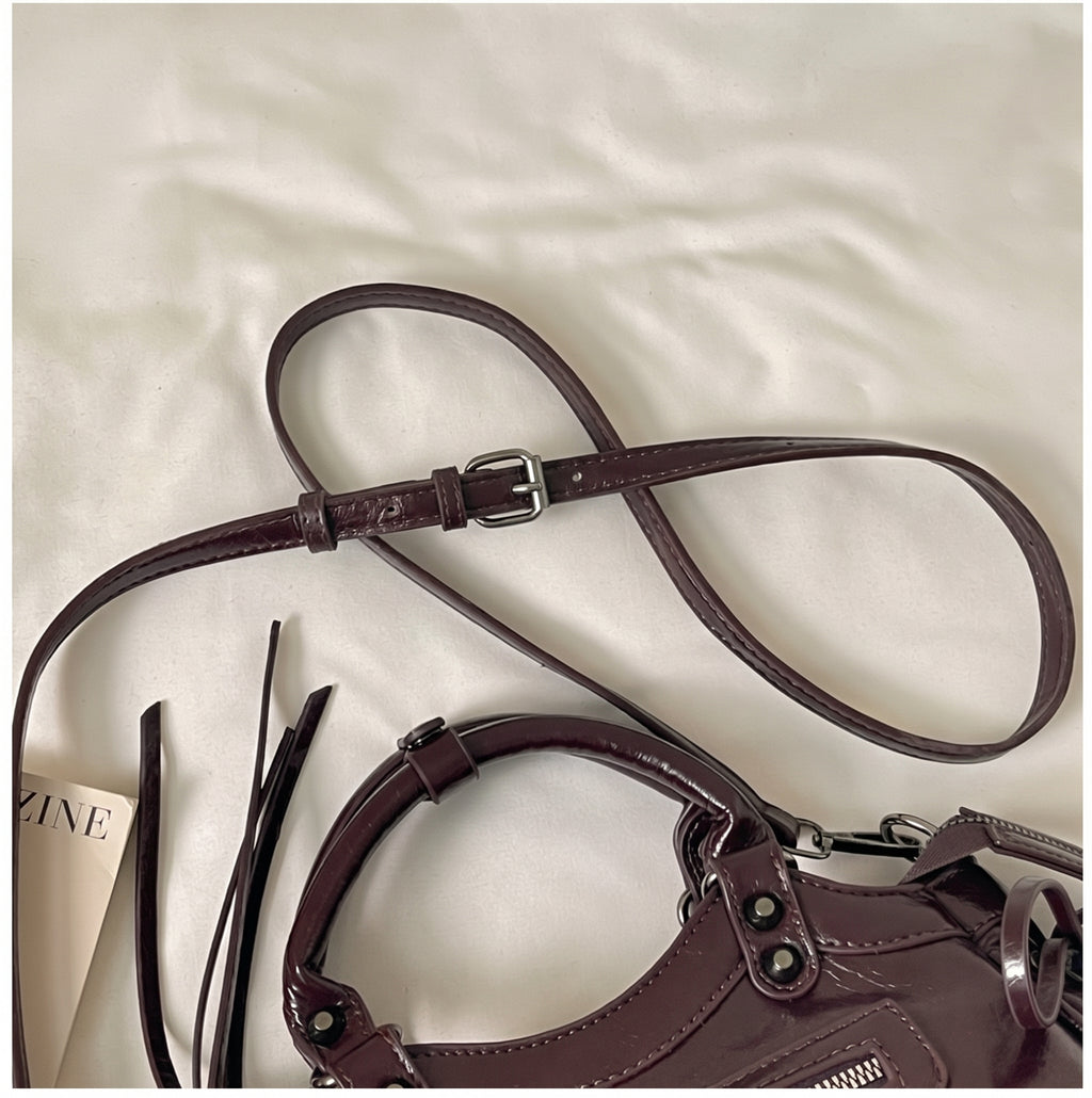 Y2K Studded PU Shoulder Bag with Buckle Details