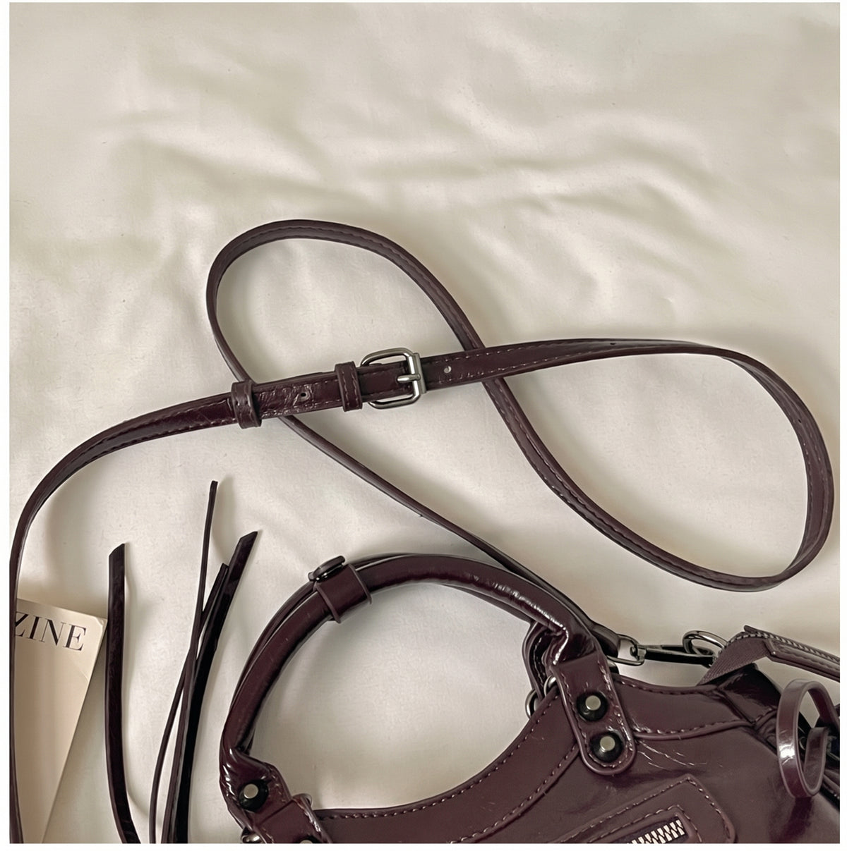 Y2K Studded PU Shoulder Bag with Buckle Details