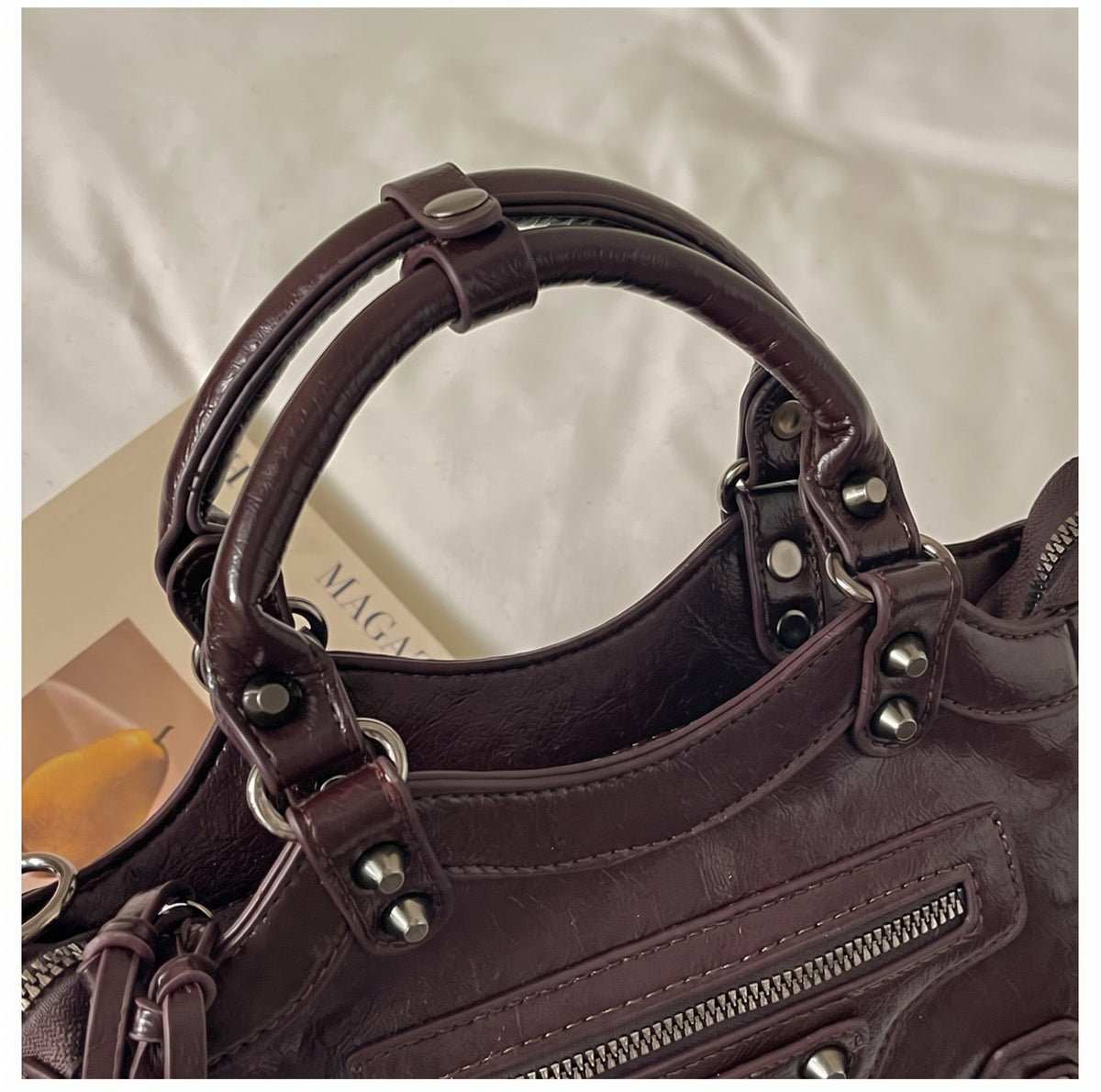 Y2K Studded PU Shoulder Bag with Buckle Details