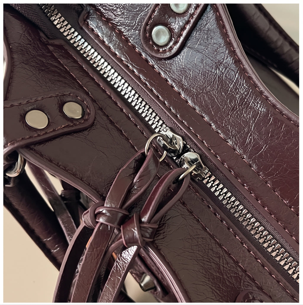 Y2K Studded PU Shoulder Bag with Buckle Details