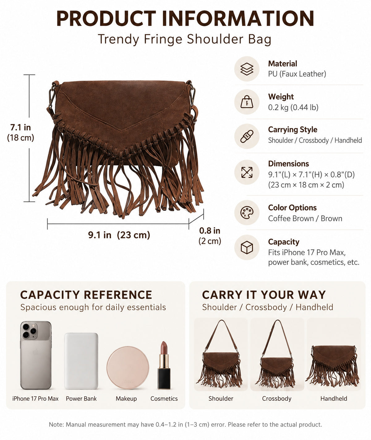 Western Fringe Crossbody Bag with Envelope Flap