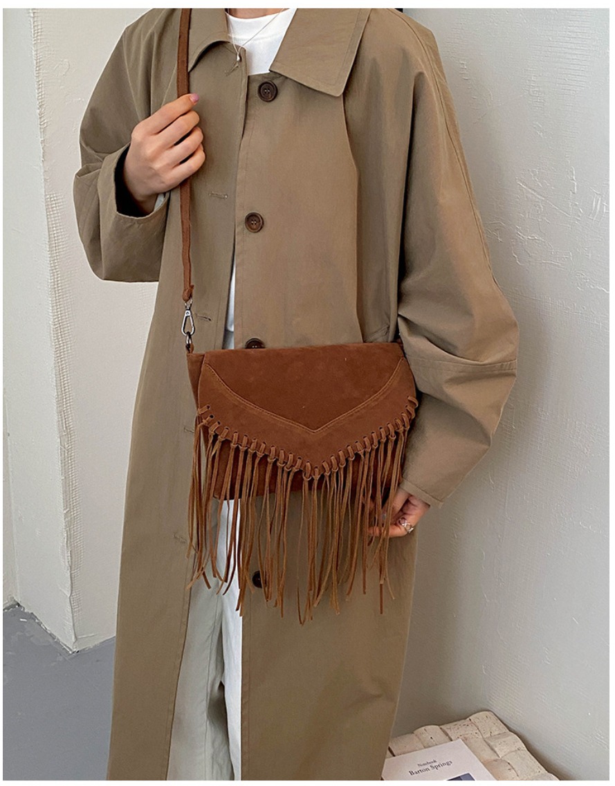 Western Fringe Crossbody Bag with Envelope Flap
