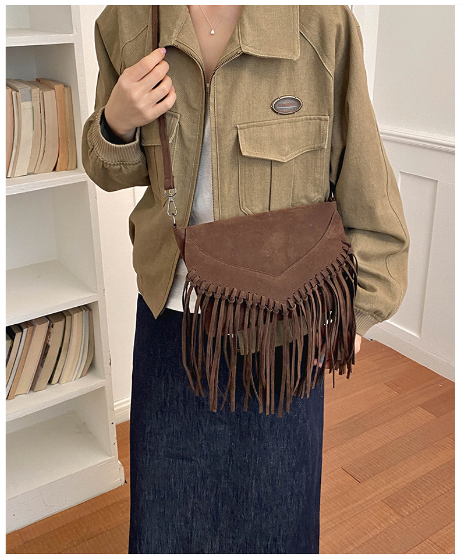 Western Fringe Crossbody Bag with Envelope Flap