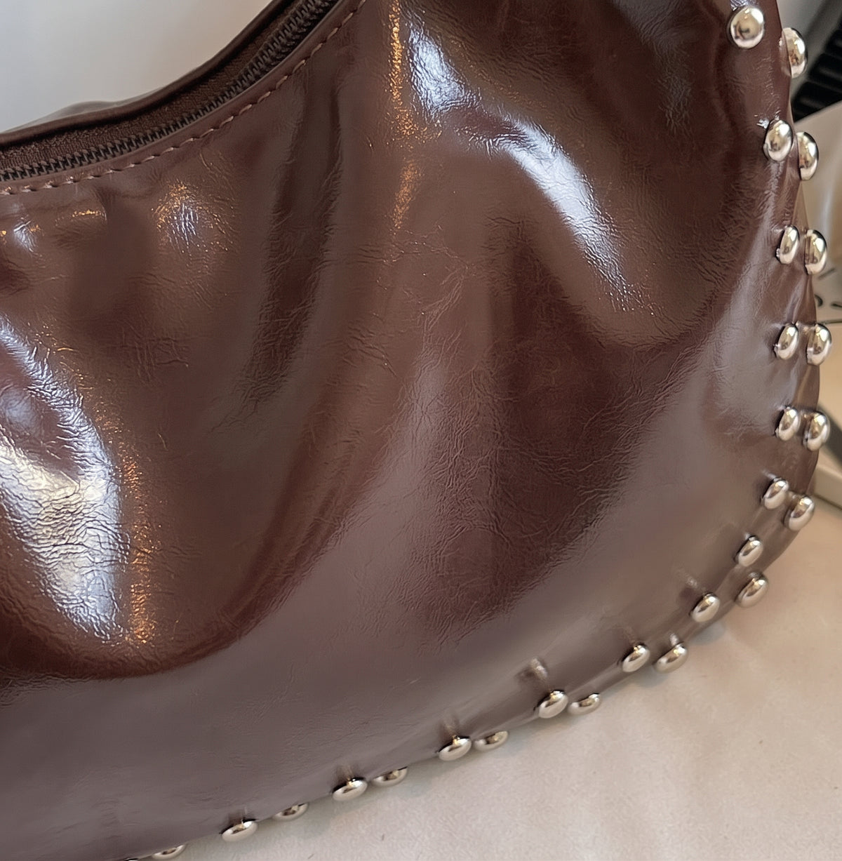 Slouchy Studded PU Shoulder Hobo Bag