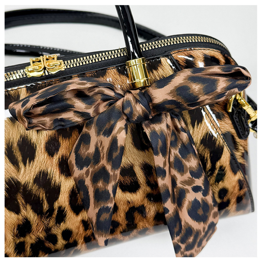 Glossy Leopard Print Bow Handbag