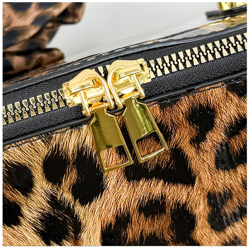 Glossy Leopard Print Bow Handbag