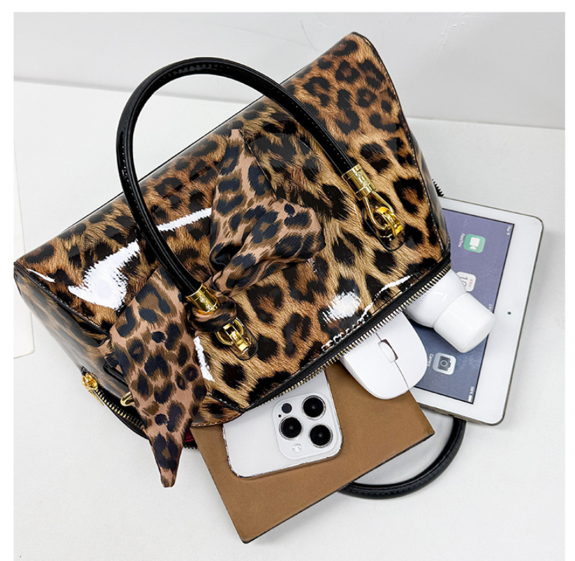 Glossy Leopard Print Bow Handbag