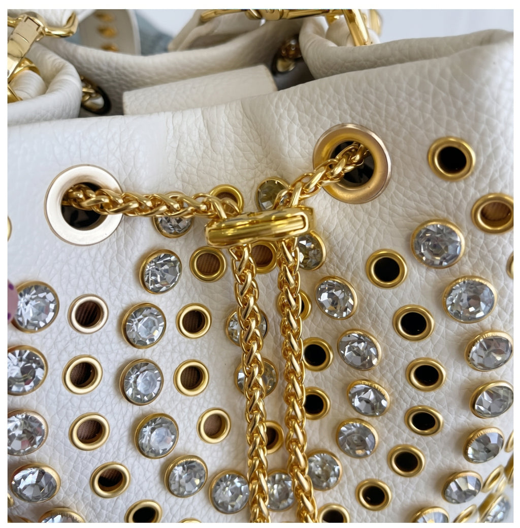 Rhinestone Studded Drawstring Bucket Shoulder Bag