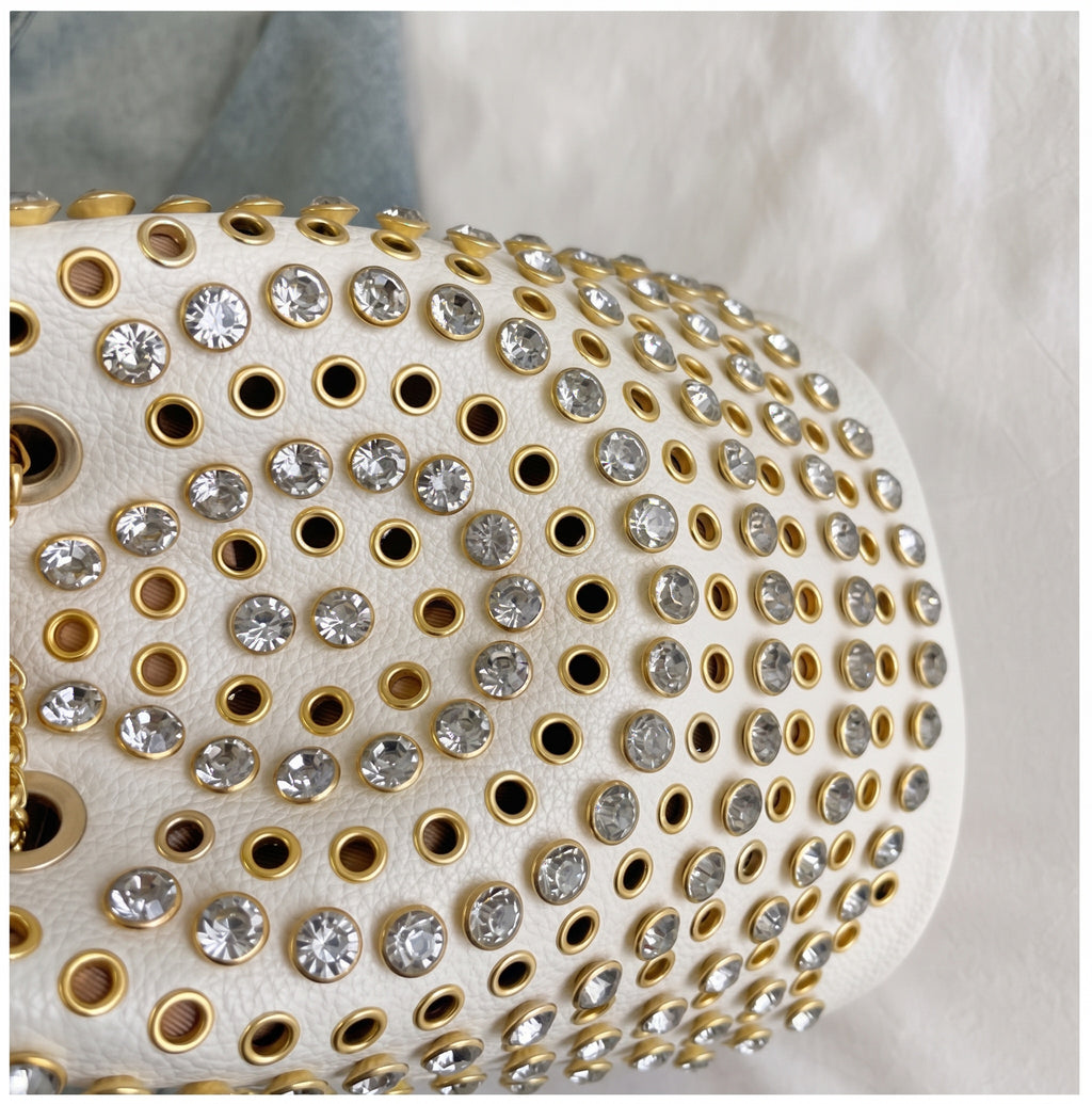 Rhinestone Studded Drawstring Bucket Shoulder Bag