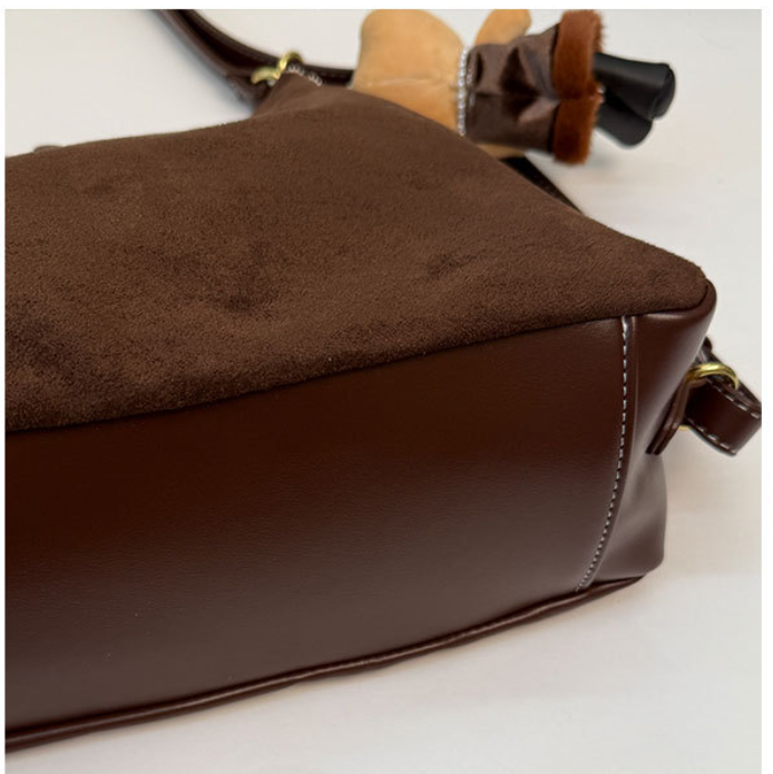 Vintage Faux Suede Slouchy Hobo Shoulder Bag with Drawstring Details