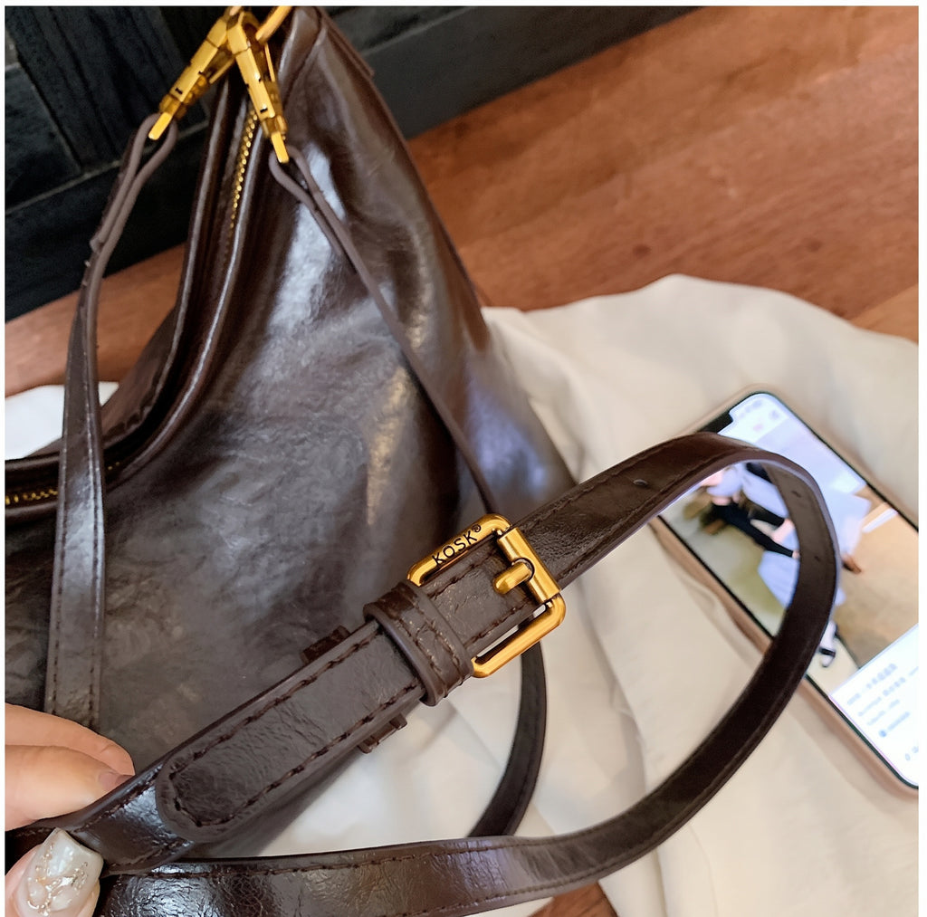 Minimalism Soft PU Leather Hobo Shoulder Bag with Adjustable Strap