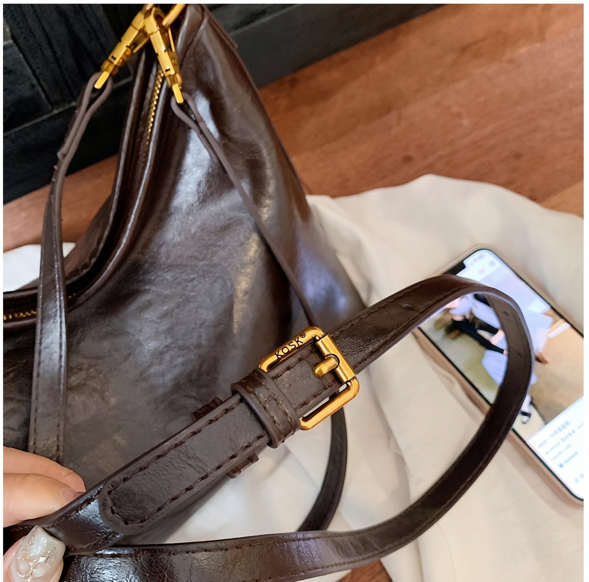 Minimalism Soft PU Leather Hobo Shoulder Bag with Adjustable Strap
